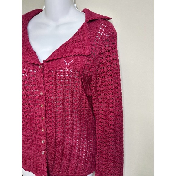Alannah‎ Hill Knit Crochet Cardigan Sweater Tercel/Wool ~ S ~. Magenta Fuchsia - Picture 2 of 7